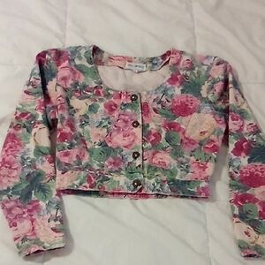 Vintage Paris Blues Floral Jean Jacket - Pink and Green